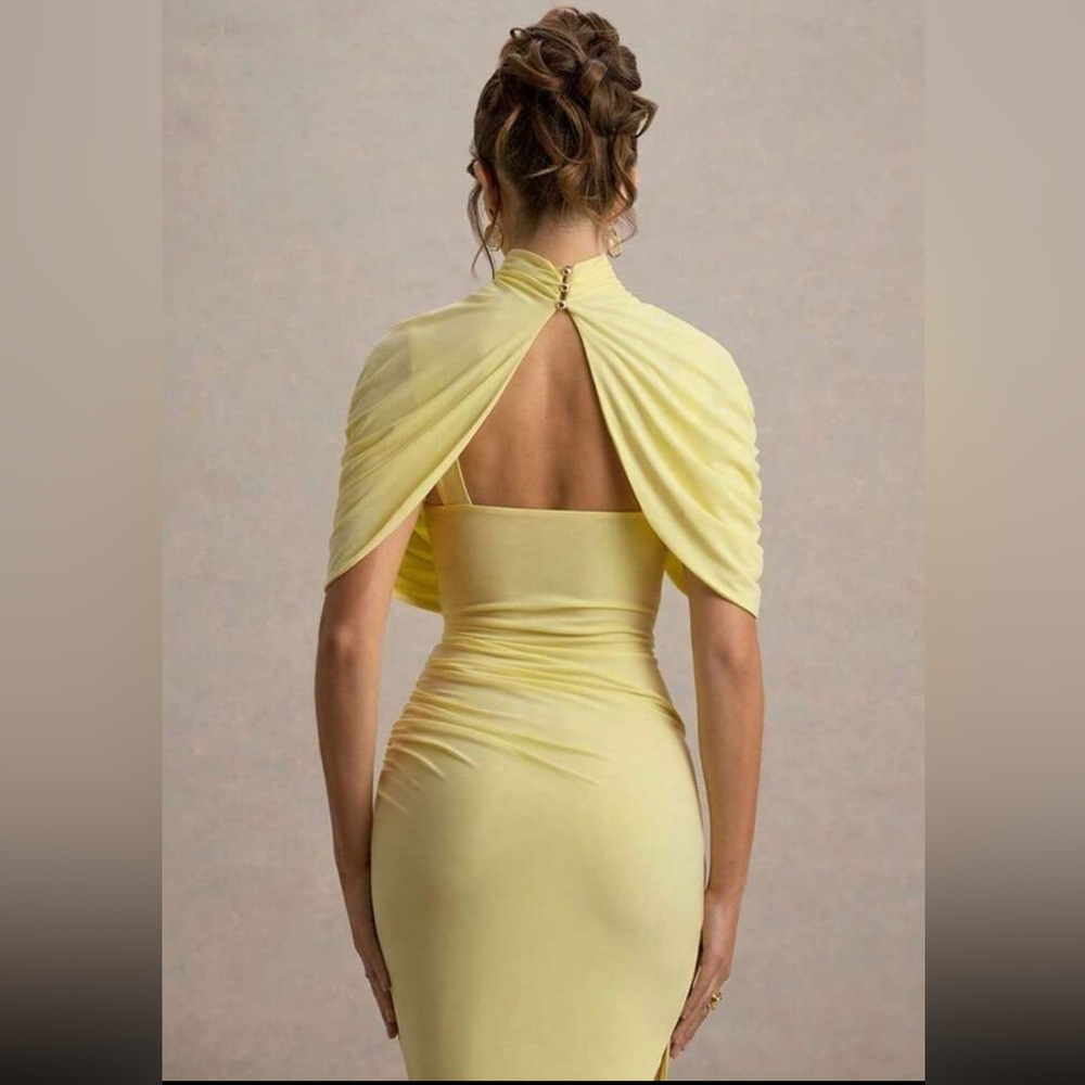 Yellow Asymmetric Ruched Midi Dress - Picture 5 of 5
